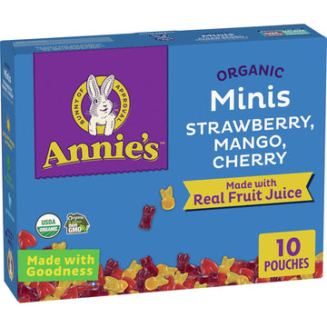 Annie'S Organic Minis Bunny Fruit Flavored Snacks, Strawberry, Mango & Cherry, Gluten Free, 10 Pouches, 7 Oz