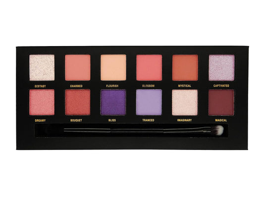 W7 Enchanted Pressed Pigment Palette - 12 Blushed Pink & Purple Colors - Flawless Long-Lasting Day Makeup