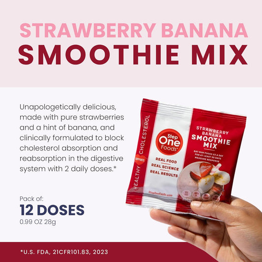 Step One Foods Strawberry Banana Smoothie Mix, Heart Healthy Snack Plant Sterols, Omega 3'S And Dietary Fiber Gluten Free Vegan Smoothie Mix (12 Pack)