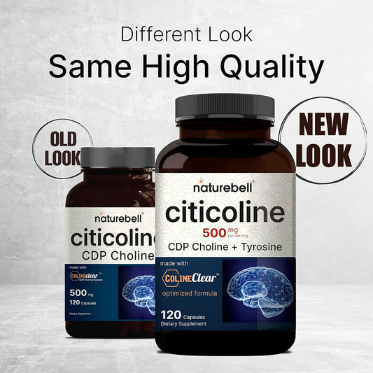 Naturebell Citicoline Supplements, Cdp Choline, Citicoline 500Mg Plus Tyrosine 50Mg Per Serving, Optimized Dosage, 120 Capsules, 2 In 1 Formula, Dual Action Brain Supplement, Non-Gmo