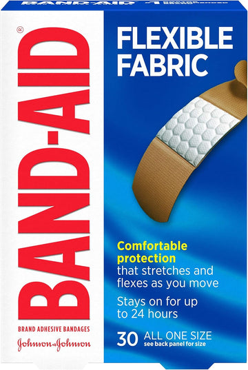 Band-Aid Brand Flexible Fabric Adhesive Bandages, Comfortable Flexible Protection & Wound Care Of Minor Cuts & Scrapes, Quilt-Aid Technology To Cushion Painful Wounds, All One Size, 30 Ct