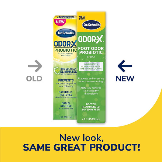 Dr. Scholl'S Odor-X Foot Odor Probiotic Spray, 4 Oz // Immediately Eliminates The Worst Odors - Prevents Embarrasing Odors From Returning - Restores Skin'S Microbiome