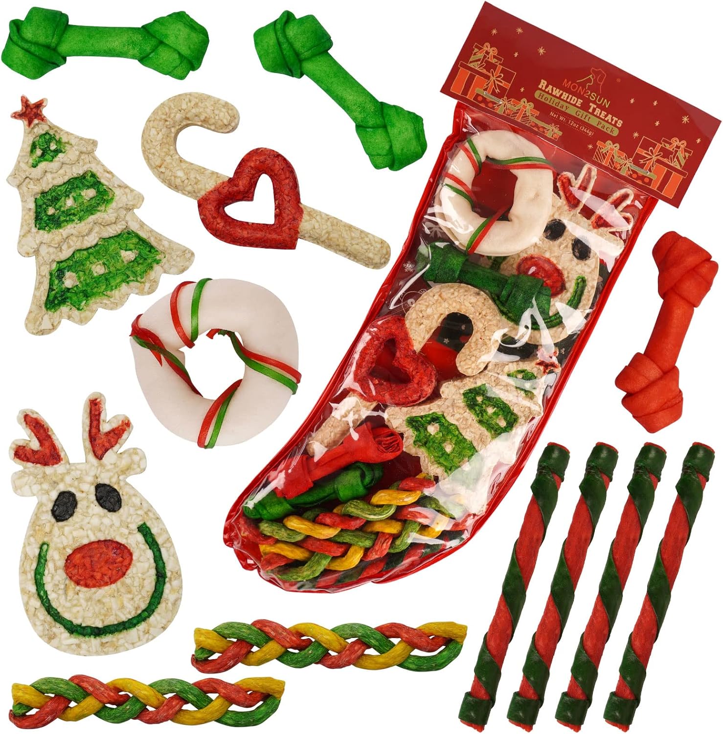 Mon2Sun Holiday Christmas Dog Rawhide Treats Stocking For Small To Medium Dogs (13Count)