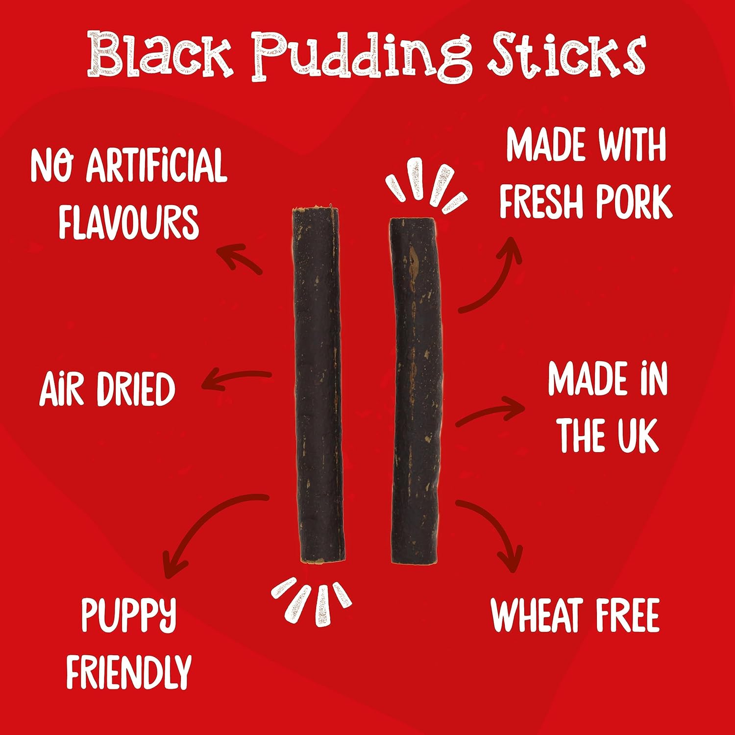 Webbox Black Pudding Sticks Dog Treats - Made with Fresh Pork, Puppy Friendly, Wheat Free Recipe, No Artificial Flavours, Made in the UK (16 x 4 Packs) :Pet Supplies