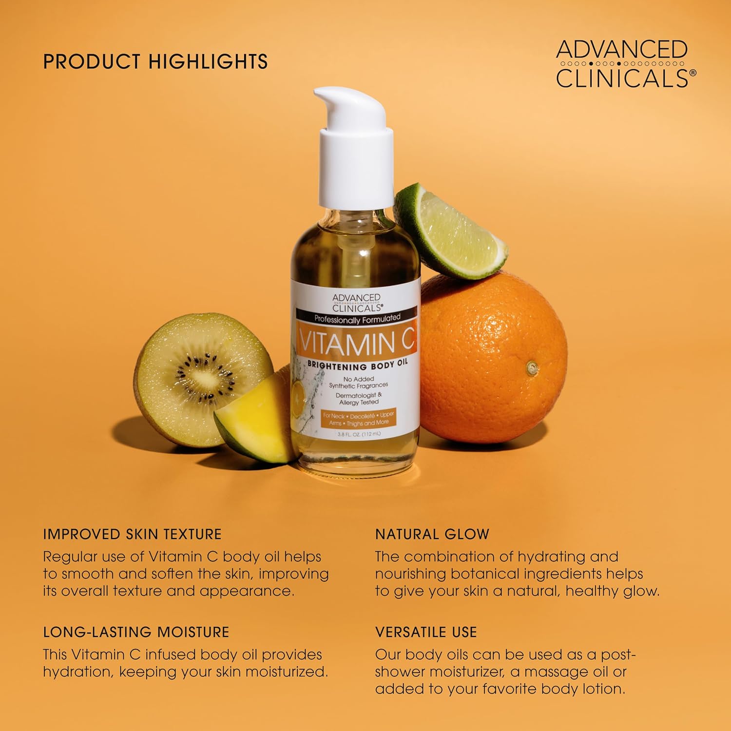 Advanced Clinicals Brightening Vitamin C Cream Moisturizer + Vitamin C Body Oil 2Pc Skincare Set | Nourishing, Brightening, & Hydrating Body Oil & Body Lotion To Improve Appearance Of Dark Spots, 2Pc : Beauty & Personal Care