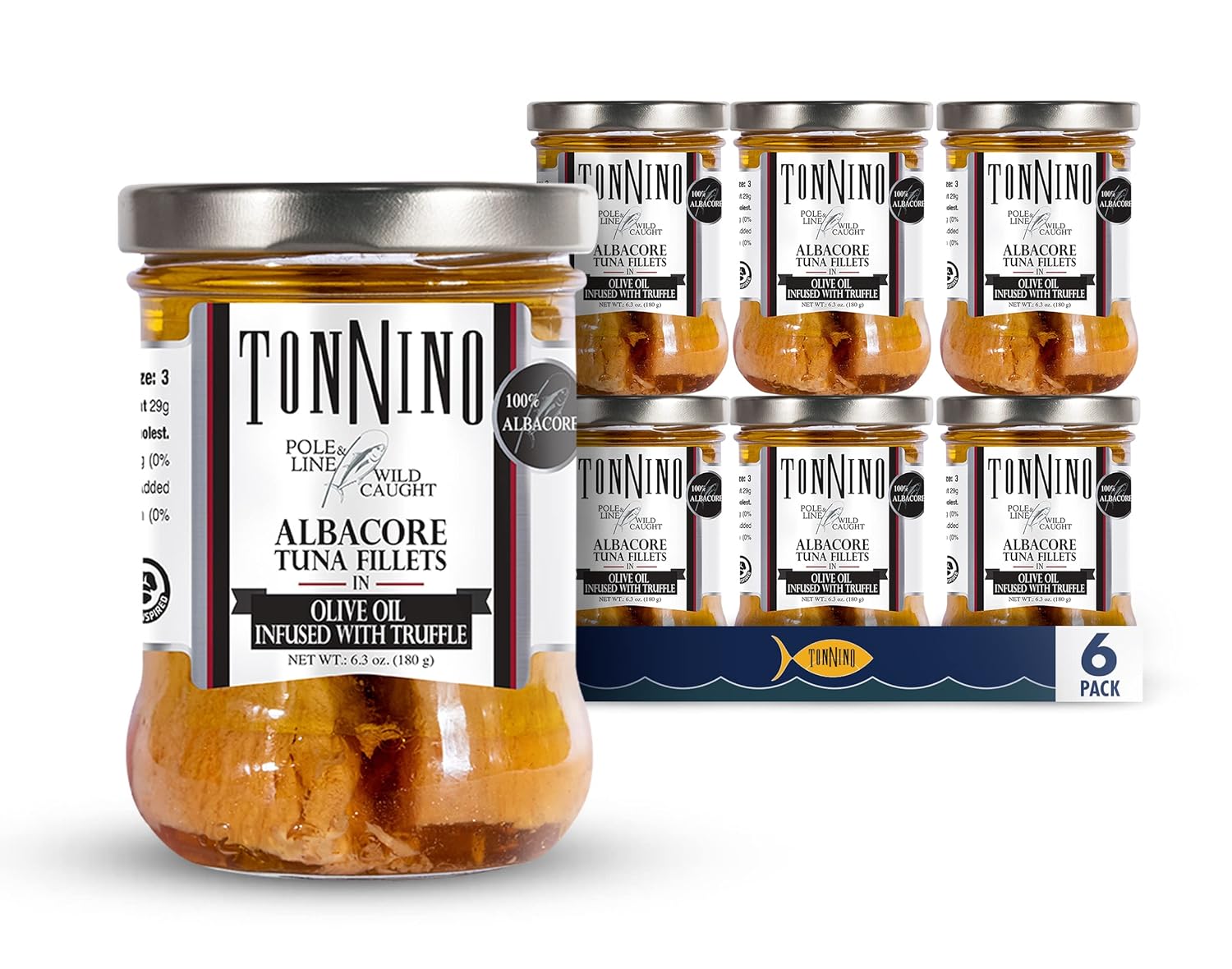 Tonnino Albacore Tuna in olive oil in Truffle 6.3oz - 6-Pack: Omega-3 Rich, High Protein, Gluten-Free, Ready-to-Eat Tuna Packets for Tuna Salad, Tuna Fish Alternative to Salmon, Pole & Line Caught : Grocery & Gourmet Food