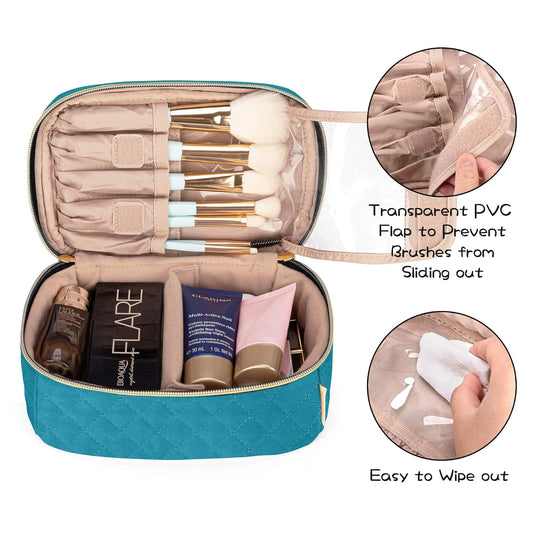 Teamoy Travel Makeup Brush Case, Professional Cosmetic Artist Organizer Case With Handle For Makeup Brushes(Up To 7-Inch) And Essentials, Small, Teal(Bag Only)