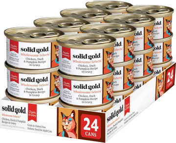 Solid Gold Wet Cat Food For Adult & Senior Cats 24 Pack - Wholesome Selects Chunks In Gravy - Made With Real Chicken & Duck For Healthy Digestion And Sensitive Stomach