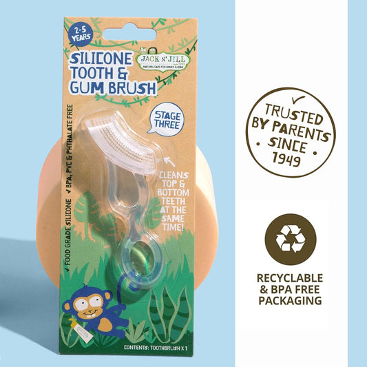 Jack N' Jill Silicone Tooth & Gum Brush - Toddler Toothbrush 2-5 Years Old, Double Sided Soft Silicone Bristles, For Sensitive Gums, Food-Grade Silicone, Pack Of 1
