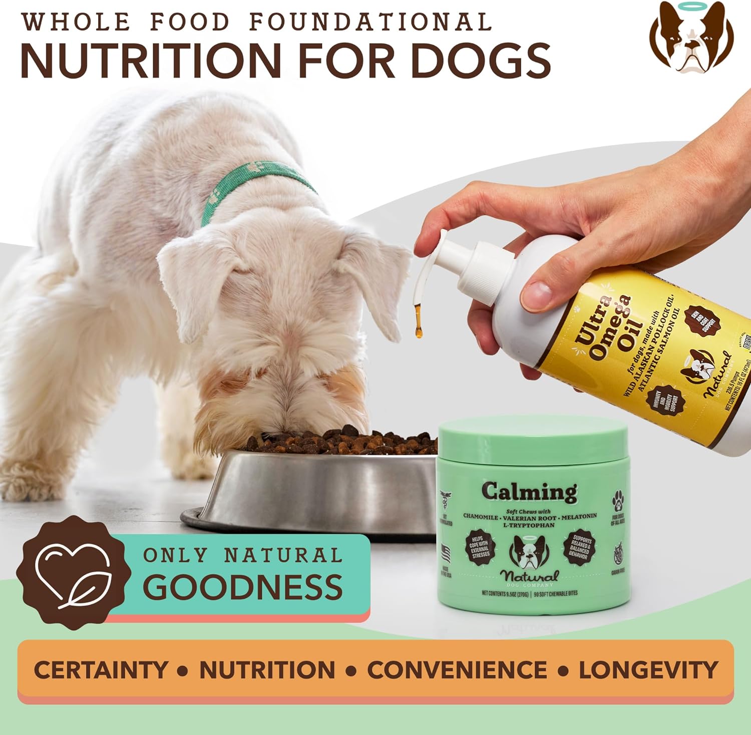 Natural Dog Company Calming Bites (90 Chews), Peanut Butter and Bacon Flavor, Chewable Treats with Melatonin for Dogs, Promotes Relaxation & Composure for Daily Stress, Supports Balanced Behavior : Pet Supplies
