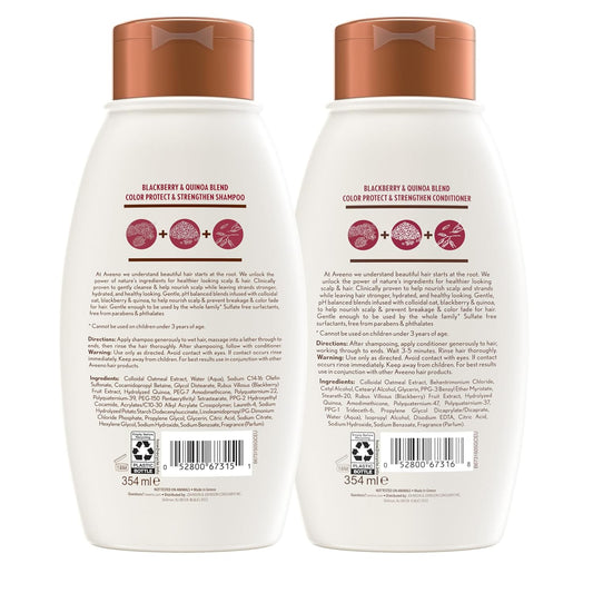 Aveeno Color Protect & Strengthen+ Blackberry & Quinoa Conditioner And Shampoo Set - Fresh Scent, 12 Fl Oz Each