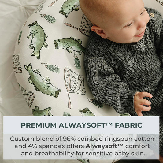 Pobibaby 1-Pack Premium Nursing Pillow Cover - Ultra Soft & Stretchy 96% Cotton, Breastfeeding Pillow Cover For Baby Boys And Girls (Gone Fishing)