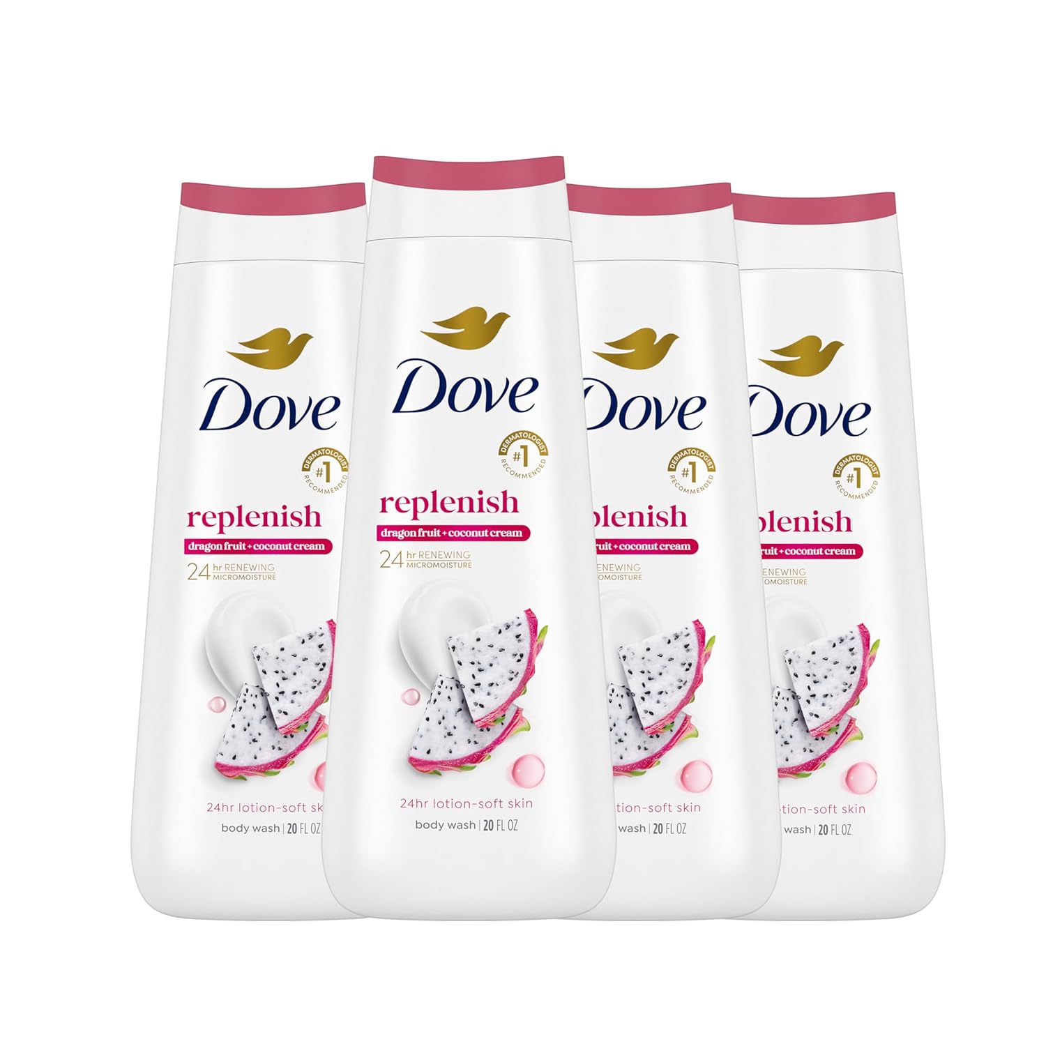 Dove Body Wash Rebalancing White Peach & Rice Milk, 4 Count For Renewed, Healthy Looking Skin, Moisturizing Gentle Skin Cleanser With 24Hr Renewing Micromoisture, 20 Oz