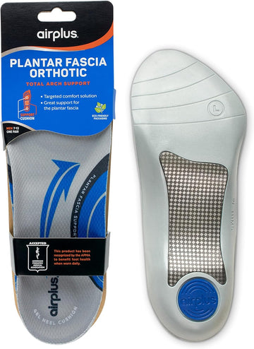 Airplus Plantar Fasciitis Orthotic 3/4 Length Shoe Insole- Foam Shell & Gel Heel - Deep Heel Cup, Full-Foot Arch Support - Soft Cushioning & Stability-Apma Certified-Fits Most Shoes & Boots - Unisex