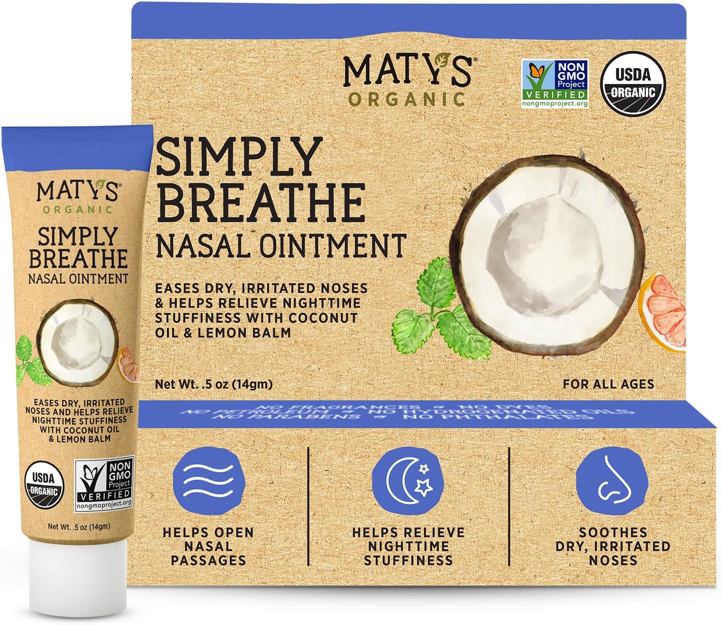 Matys Simply Breathe Nasal Ointment ? Dry Nose Relief ? Soothes Sore Noses from Air Travel, Dry Climates, CPAP Use & More ?Natural Saline Alternative for Adults & Kids ? 0.5 oz
