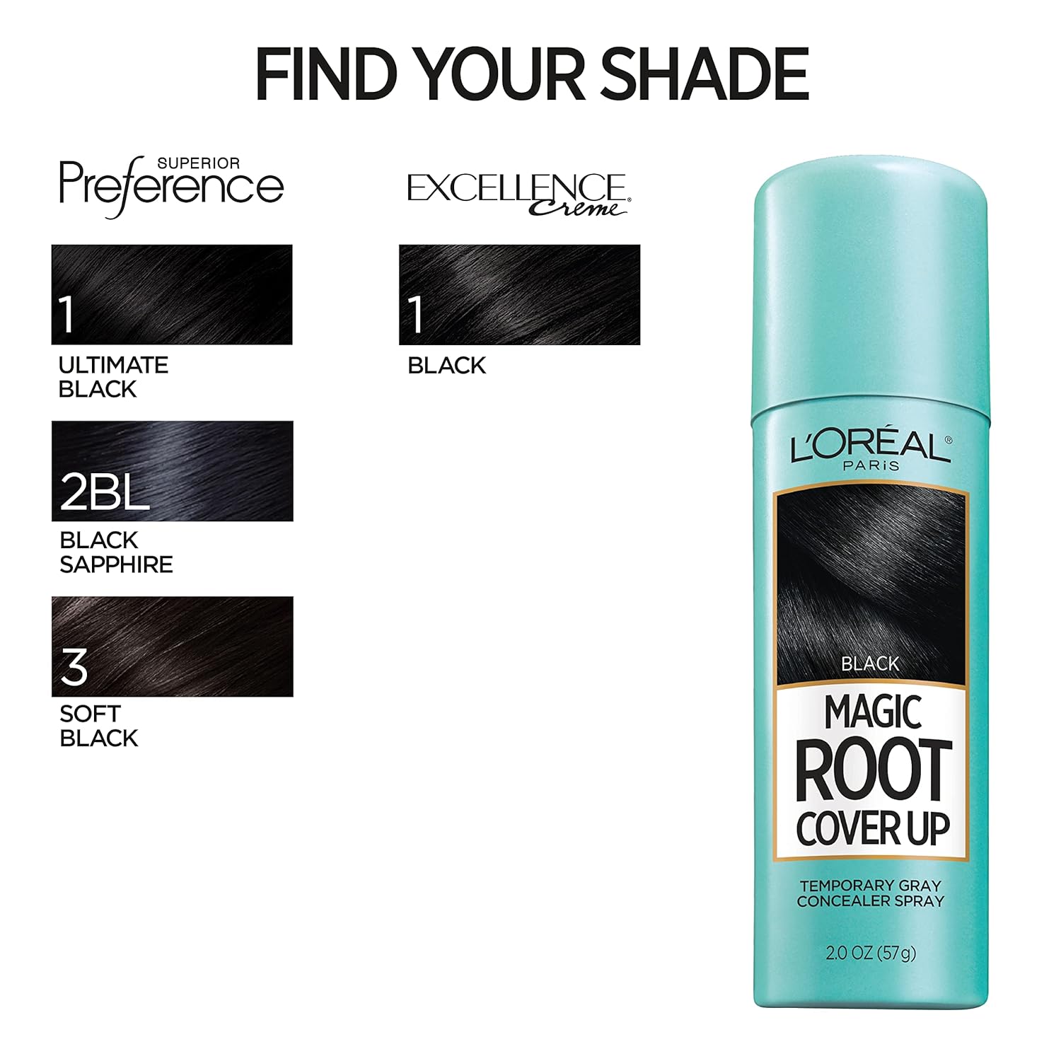 L'Oreal Paris Root Cover Up Temporary Gray Concealer Spray, Hair Color Spray with Filling & Thickening Coverage, Black, Packaging May Vary