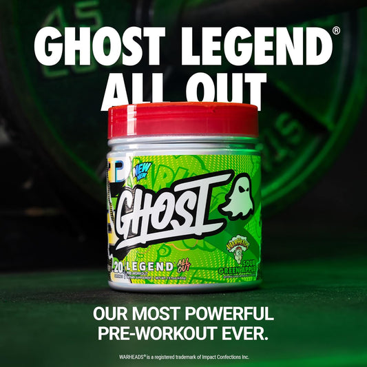 Ghost Legend All Out V2 Pre-Workout Powder, Warheads Sour Green Apple - 20 Servings - Pre-Workout Supplement For Men & Women - Energy & Pumps - Caffeine, Citrulline, Beta Alanine, Betaine & No3-T