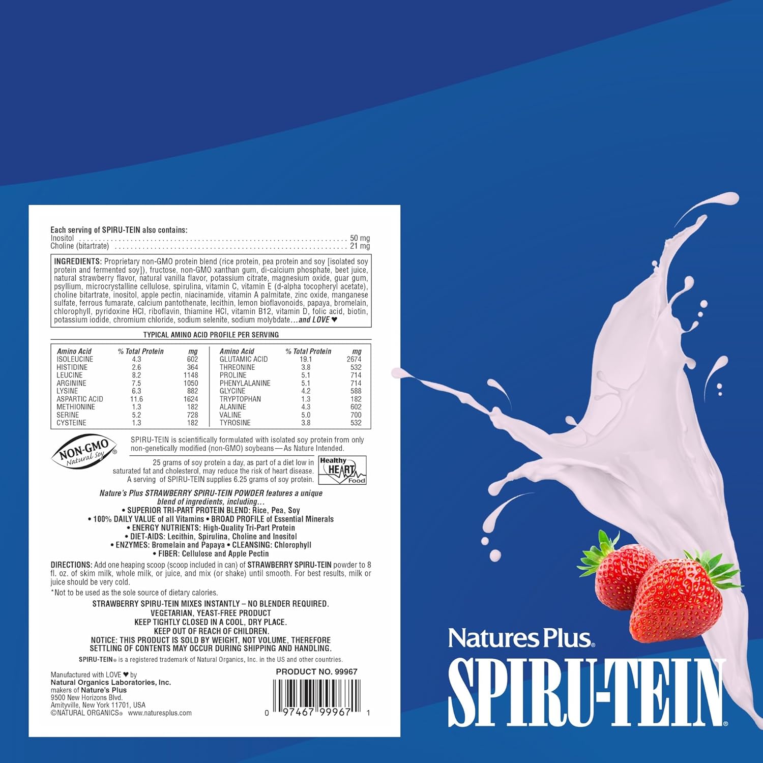 Naturesplus Spiru-Tein Shake - Strawberry - 5 Lbs, Spirulina Protein Powder - Plant Based Meal Replacement, Vitamins & Minerals For Energy - Vegetarian, Gluten-Free - 67 Servings
