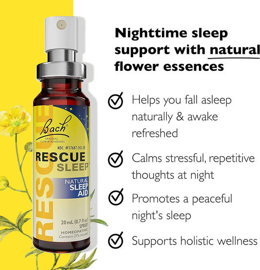 Bach RESCUE SLEEP Spray 20mL, Natural Sleep & Stress Relief Aid, Homeopathic Flower Essence, Vegan, Free of Melatonin, Sugar, and Gluten, Non-Narcotic, Non-Habit Forming