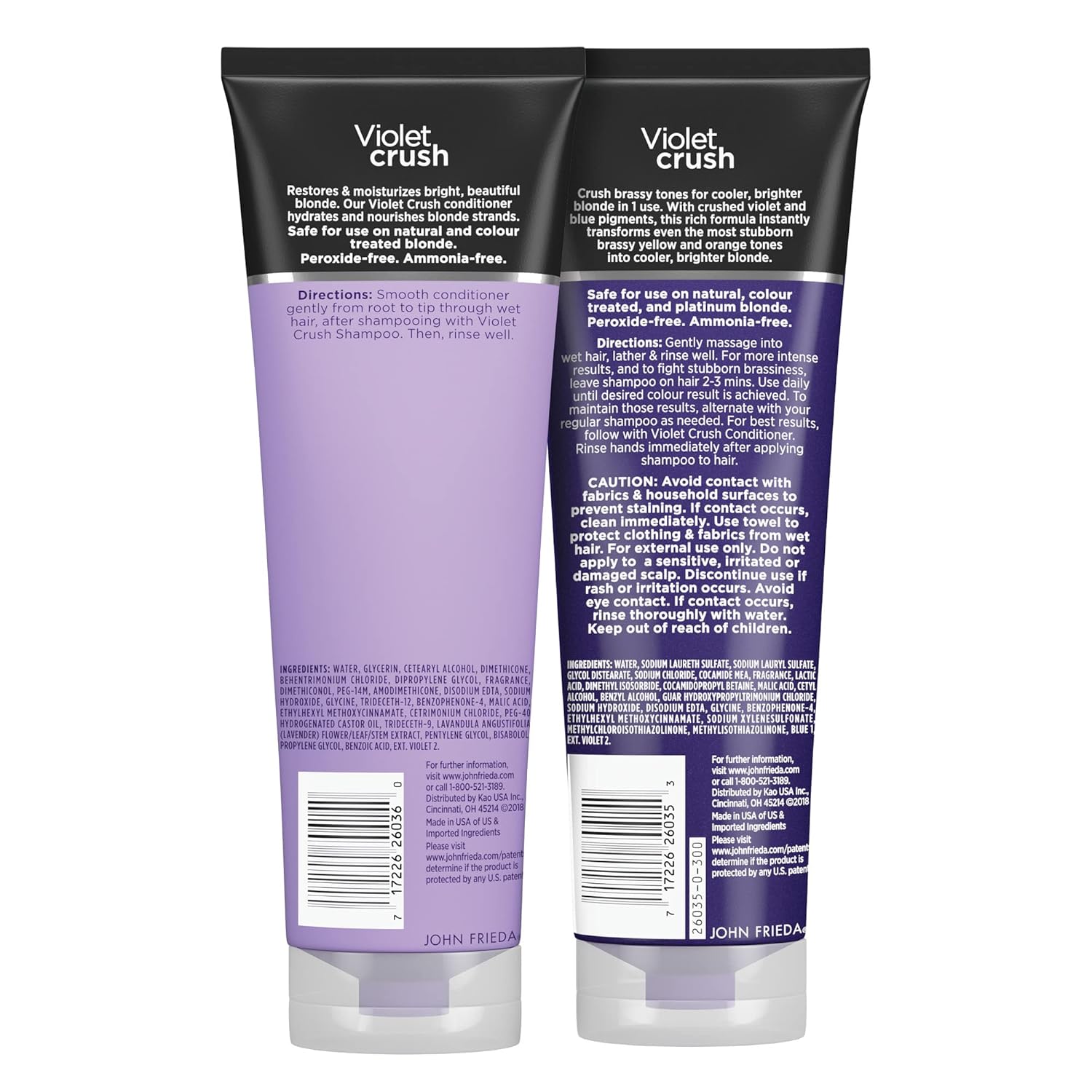 John Frieda Violet Crush Purple Shampoo and Conditioner Set - Blonde Toner Neutralizing Yellow Tones for Bleached and Platinum Hair, Enhancing Blonde Tones, 8.3 oz (2 Pack) : Beauty & Personal Care