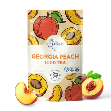 Hteao Georgia Peach Black Tea Sachets - 8 Gallons Per Package - Real Texas-Style Flavored Iced Tea In 5 Minutes (Pack Of 16 Sachet Bags)