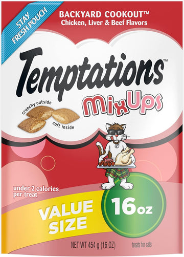 Temptations Mixups Crunchy And Soft Cat Treats, Backyard Cookout, Chicken, Liver, & Beef Flavors, Multiple Sizes