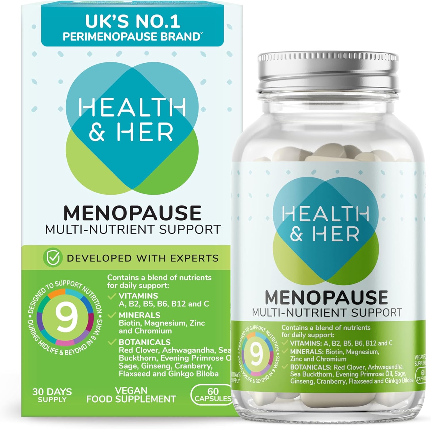 Health & Her Menopause Supplements For Women - Day & Night Bundle - Wellbeing For Menopause - 1 Month Supply Vegan & Gluten Free