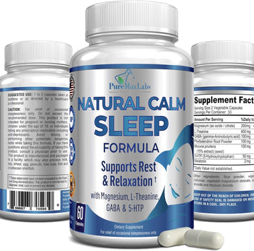 Natural Calm Sleep Aid With Magnesium, L-Theanine, Melatonin, Gaba, 5-Htp | Sleep Aid | Non-Gmo - 60 Capsules