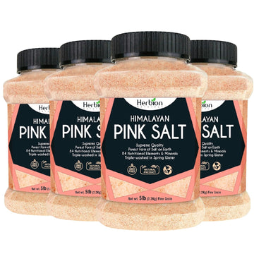 Herbion Naturals Himalayan Pink Salt Jar Fine Grain, Gmo Free, Supreme Quality Chemical Free, Vegan, Kosher Certified, Fine Grain All Natural Salt, Triple Washed In Spring Water, 5 Lbs