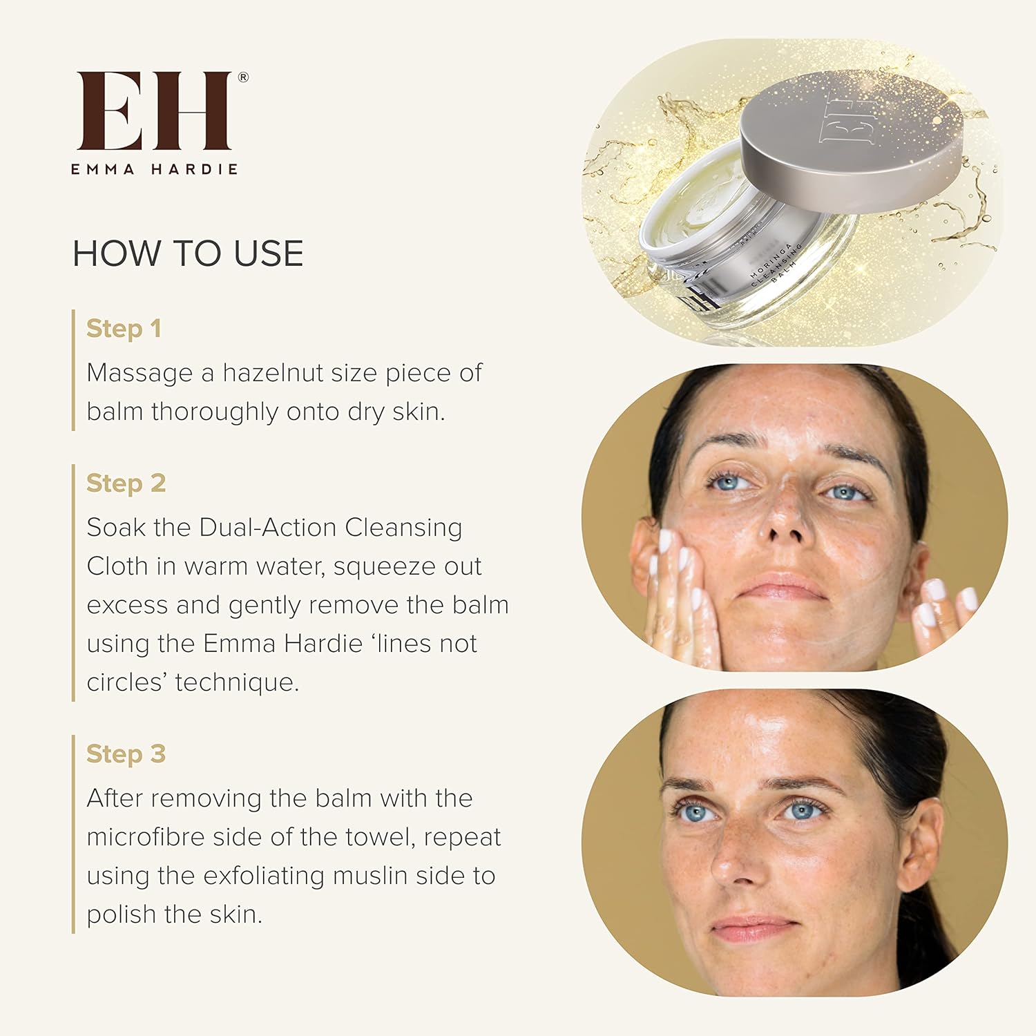 Emma Hardie 100Ml Moringa Cleansing Balm With Cleansing Cloth Set, No-Rinse Formula Removes Face & Eye Make Up, Moisturizes & Hydrates The Skin, Natural & Cruelty Free, Vegan & Cruelty Free : Beauty & Personal Care