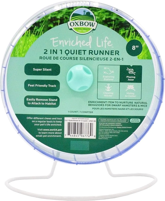 Oxbow Enriched Life Small Animal Accessories - Exercise Wheel For Dwarf Hamsters & Mice - 2 In 1 Quiet Runner - 8 Inch