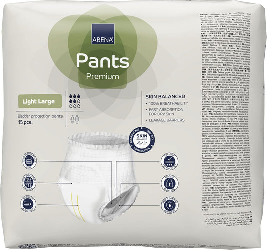 Abena Incontinence Pants Light, Eco-Labelled Incontinence Pants for Men & Women, Comfortable, Protective & Discreet, Fast Absorption, Sustainable Incontinence Pads - L0, 900ml, 40-56" Waist, 15PK