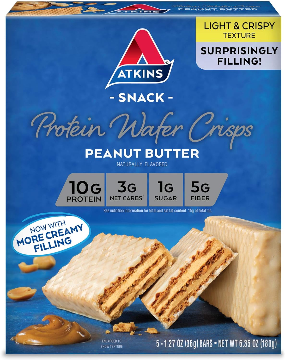 Atkins Peanut Butter Protein Wafer Crisps, Protein Dessert, 4g Net Carb, 1g Sugar, Keto Friendly, 5 Count