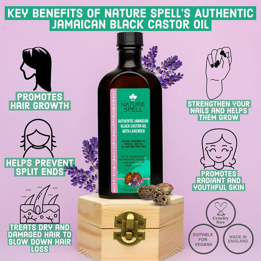 Nature Spell Authentic Jamaican Black Castor Oil With Lavender For Hair & Body 150 Ml - Strengthen Hair Roots - Treat Dry And Damaged Hair
