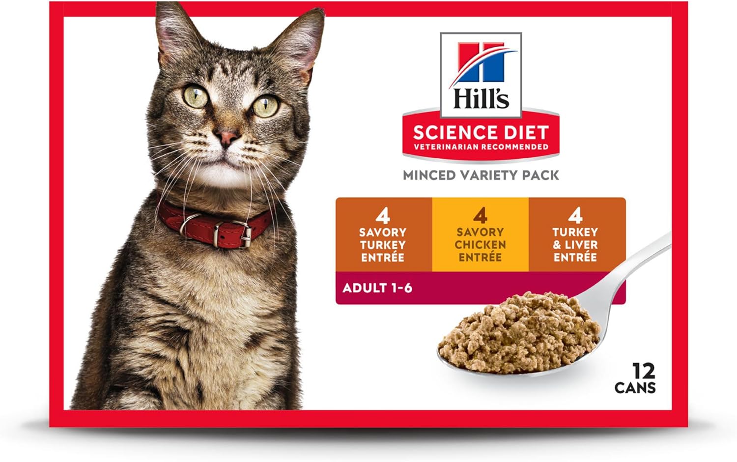 Hill'S Science Diet Adult 1-6, Adult 1-6 Premium Nutrition, Wet Cat Food, Variety Case: Turkey; Chicken; Turkey & Liver Minced, 5 Oz Can Variety Case, Case Of 12