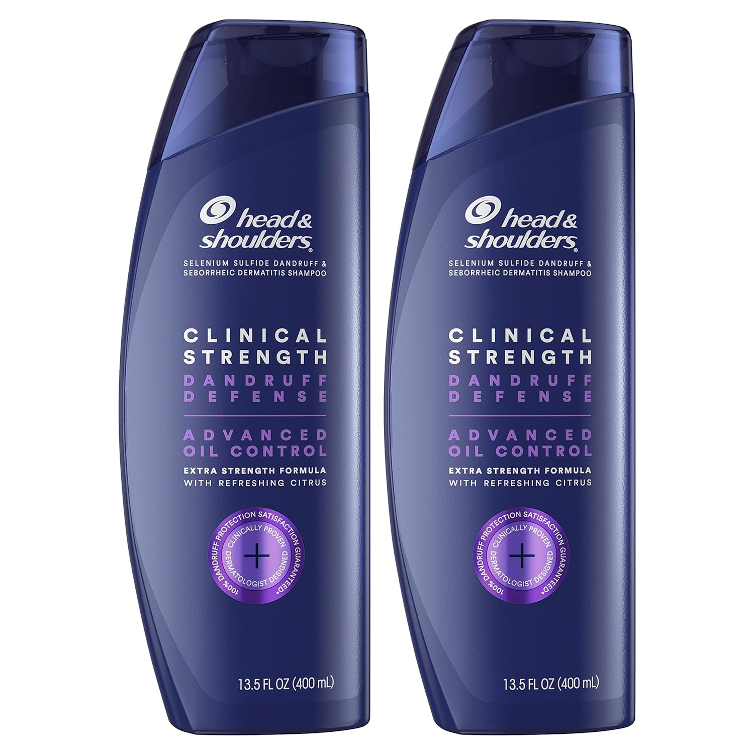 Head & Shoulders Clinical Dandruff Shampoo Twin Pack, Advanced Oil & Flake Control, Selenium Sulfide For Seborrheic Dermatitis Relief, Prescription Strength Scalp Care, Refreshing Citrus, 13.5 Oz Each