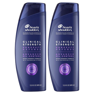 Head & Shoulders Clinical Dandruff Shampoo Twin Pack, Advanced Oil & Flake Control, Selenium Sulfide For Seborrheic Dermatitis Relief, Prescription Strength Scalp Care, Refreshing Citrus, 13.5 Oz Each