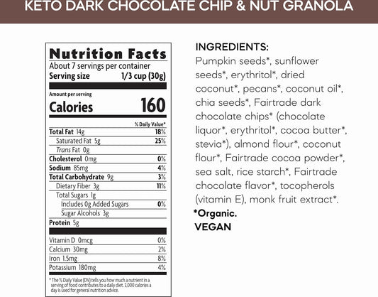 Nature's Path Organic Keto Crunch Dark Chocolate Chip and Nut Granola, 8 Ounce (Pack of 6), Keto Certified, Non-GMO, Gluten Free, 3g Net Carbs, 5g Plant Based Protein