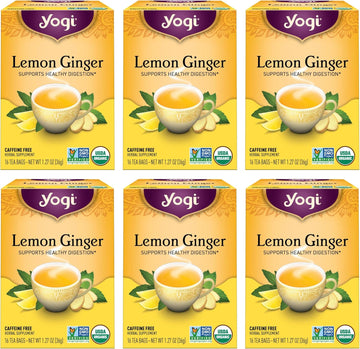 Yogi Tea Lemon Ginger Tea - 16 Tea Bags Per Pack (6 Packs) - Organic Ginger Root Tea To Support Healthy Digestion - Includes Lemongrass, Lemon Flavor, Licorice Root, Lemon Peel & More