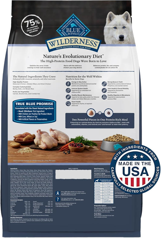 Blue Buffalo Wilderness High-Protein Natural Dry Food For Senior Dogs, Chicken Recipe, 13-Lb. Bag