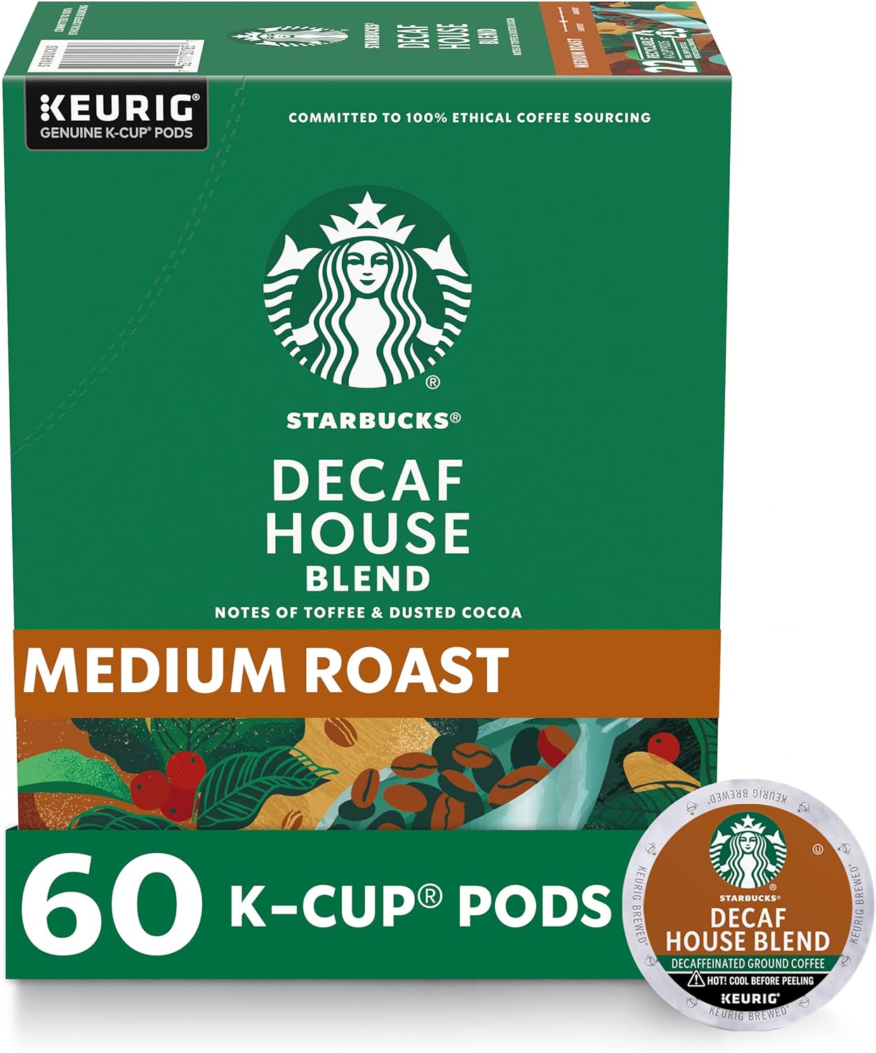 Starbucks Decaf K-Cup Coffee Pods, House Blend for Keurig Brewers, 6 boxes (60 pods total)