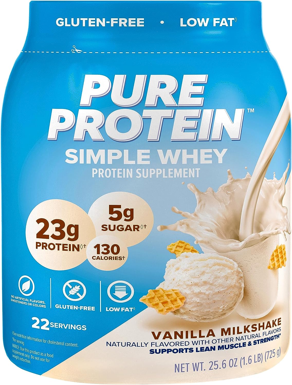 Pure Protein Simple Whey Powder, High Protein, Low Sugar, Gluten Free,