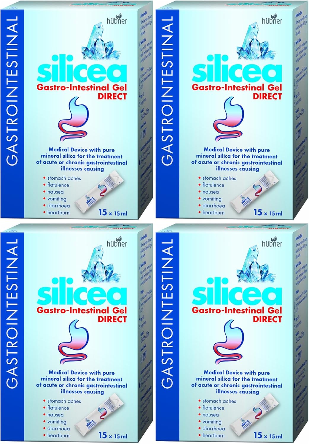 (4 PACK) - Hubner - Silicea Gastro Intestinal Gel | 15x15ml sachet | 4 PACK BUNDLE