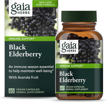 Gaia Herbs, Black Elderberry, Organic Sambucus Elderberry Extract For Daily Immune And Antioxidant Support, Vegan Powder Capsules, 60 Count