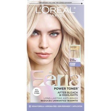 L'Oreal Paris Feria Long-Lasting Anti Brass Power Hair Toner, Ammonia Free Demi Permanent Hair Color, Pearl Blonde Hair Toner, 1 Application