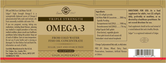 Solgar Triple Strength Omega-3 950 mg, 100 Softgels - Supports Cardiov