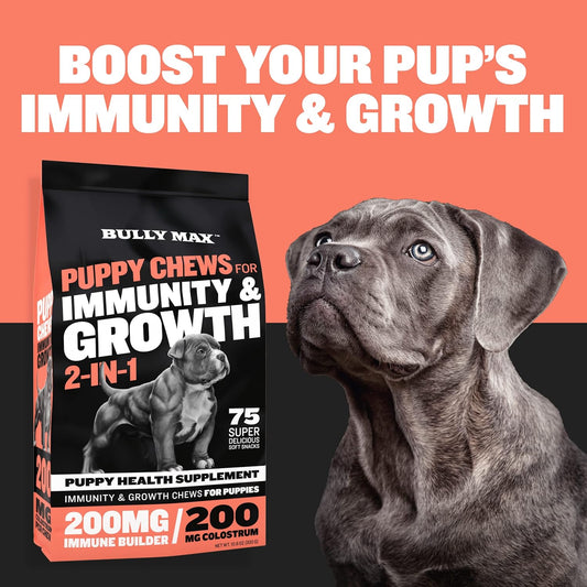 Bully Max 24/14 High Protein Puppy Dry Dog Food With Lamb & 2-In-1 Soft Chews For Immunity & Growth Bundle Pack - Immune Support Supplements For Puppies, Small & Large Breed Dogs From 4 Weeks Old