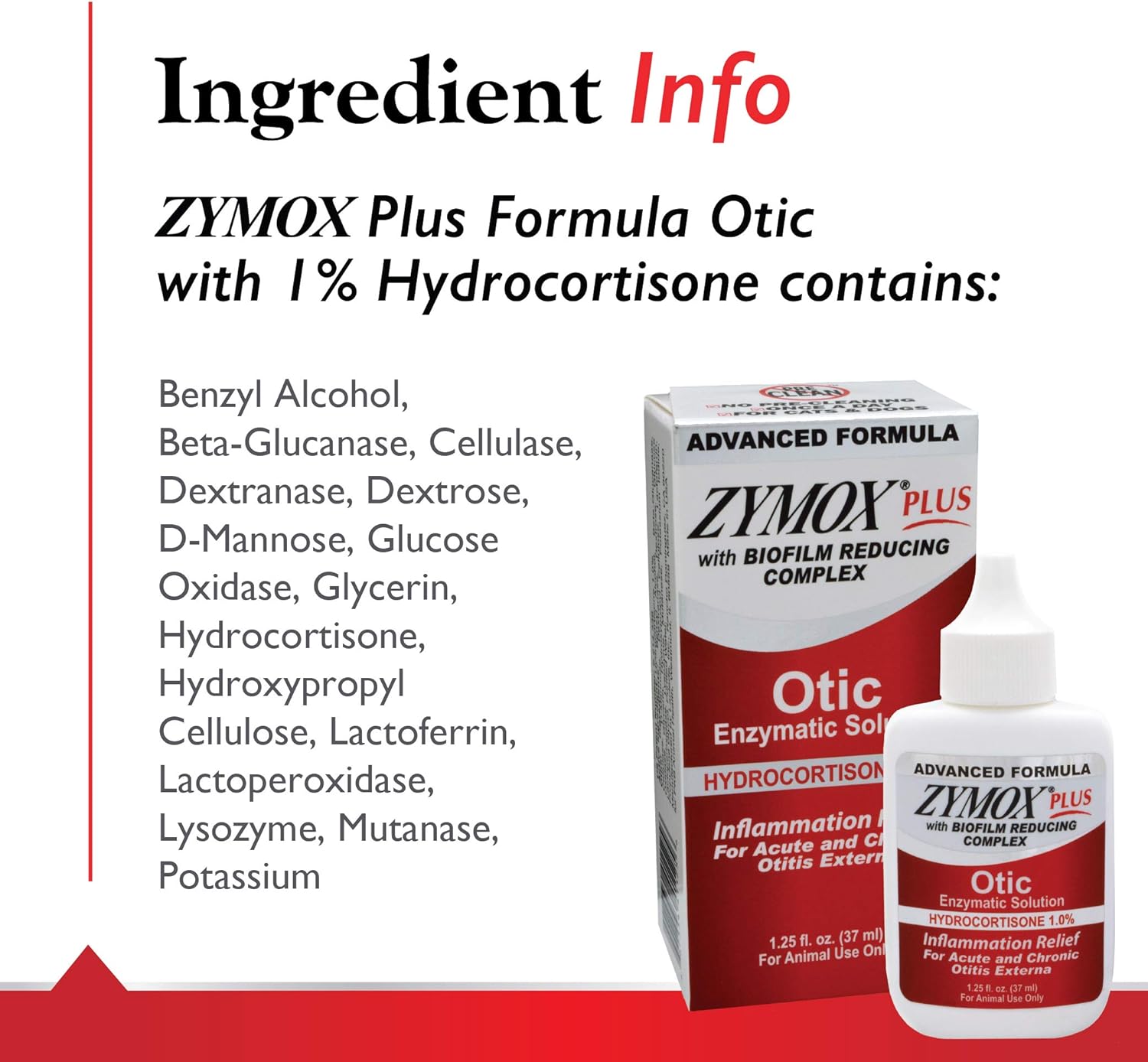 Zymox Advanced Formula Otic Plus Enzymatic Ear Solution for Dogs and Cats with 1% Hydrocortisone, 1.25oz : Pet Ear Care Supplies : Pet Supplies