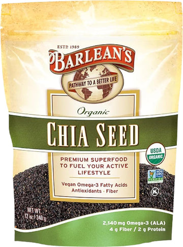 Barlean'S Organic Digestive Seed Blend Fiber Supplement With Whole Chia, Ground Flax And Pumpkin Seeds, Quinoa, And Coconut, Rich In Omega 3 And Dietary Fiber, 12 Oz