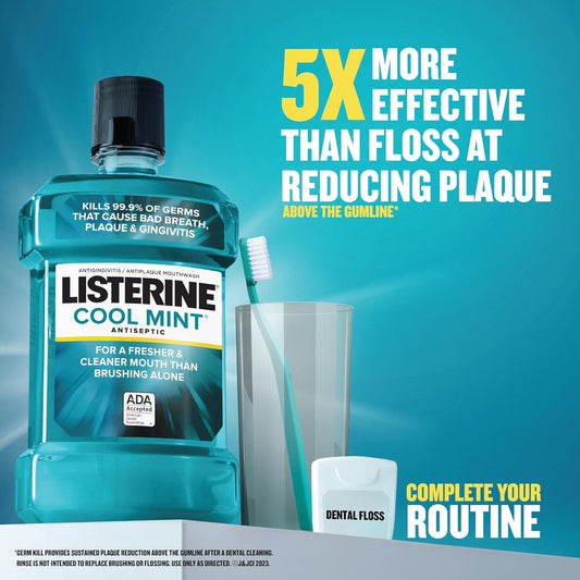 Listerine Cool Mint Antiseptic Mouthwash, Bad Breath, Plaque & Gingivitis, Mint, 1 L